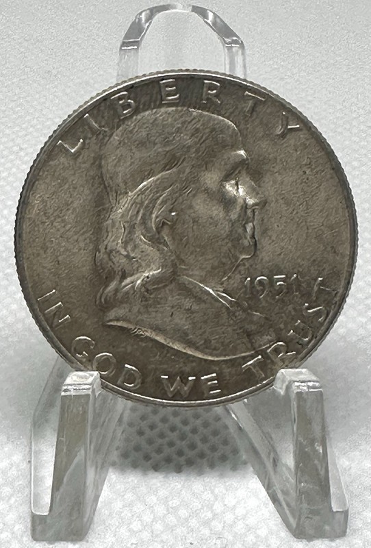 1951-D AU Franklin Half Dollar Denver 50C Business Strike 90% Silver ABOUT UNC