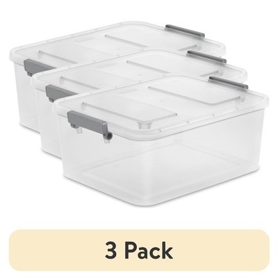 3-Pack 12.7 Quart Clear Plastic Storage Box with Write-on Lid Latches Gray