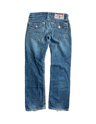 Vintage Distressed True Religion Men s Straight Fit Blue Denim Jeans 34