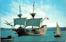 Vintage 1957 Mayflower II Postcard Tichnor Brothers Lusterchrome Plymouth MA USA