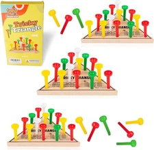 3 Pack - Wooden Triangle Peg Board Game - Retro Mini Travel Game