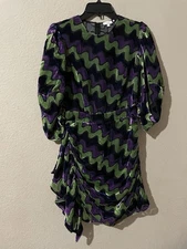 RHODE Pia Draped Striped Velvet And Tulle Mini Dress In Purple And Green Size S