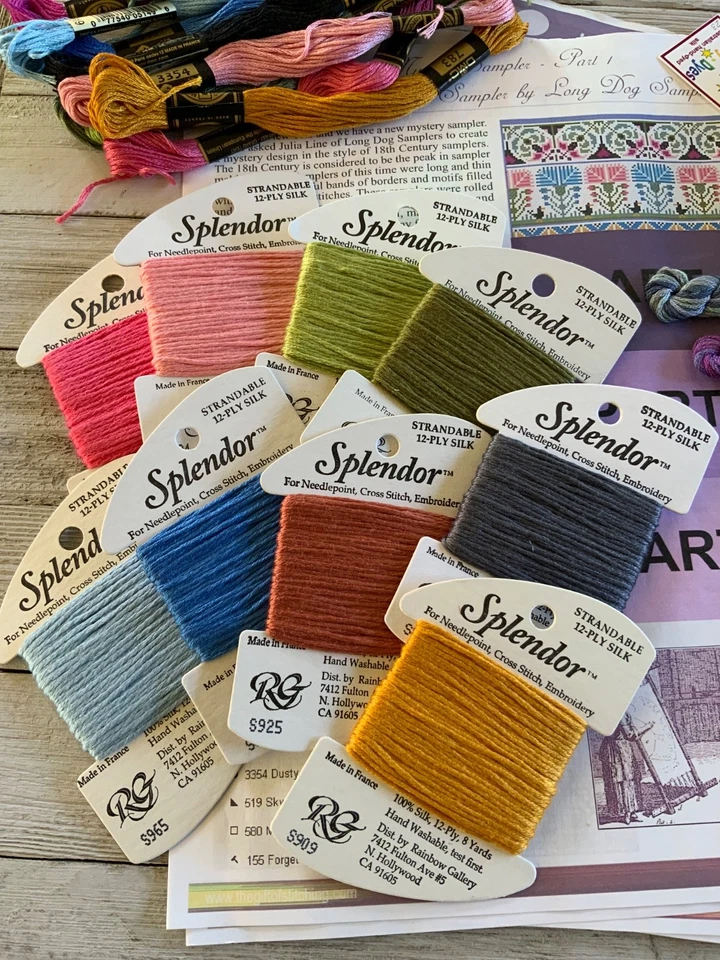 Lot of 9 Splendor, 8 Dinky Dyes, Long Dog 18th Century Band Sampler Cross Stitch - Image 2 of 4