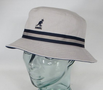 Original KANGOL STRIPE LAHINCH Bucket Hat Fischerhut Stoffhut Hut grau NEU