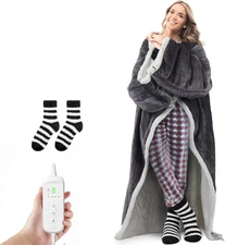 Electric Snuggle Throw Blankets with Matching Sock Set Wearable Heated Blanket M