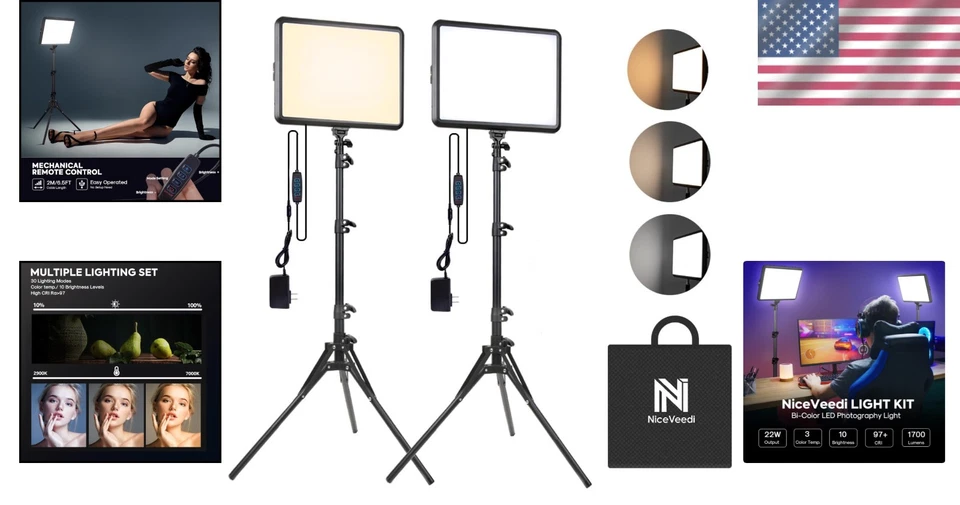 Professional 2-Pack LED Video Lights - Dimmable & Adjustable for Photo Studios - Image 2 of 4