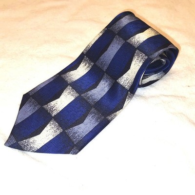 NWOT Pierre Balmain Couture Blue Colorblock Graphic Print 100% Silk Tie