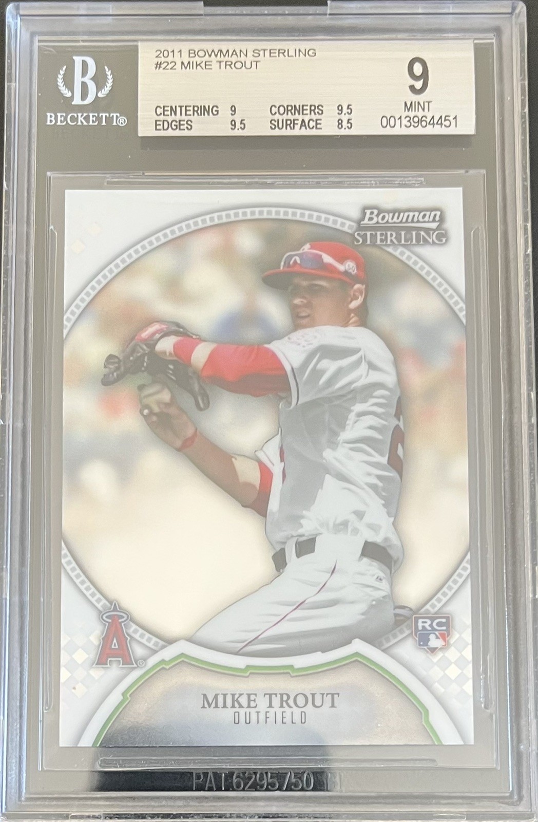 2011 Topps Bowman Sterling MIKE TROUT RC #22 BGS 9 MINT 9.5 EDGES CORNERS