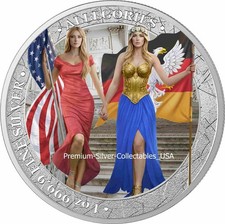 2019 Germania Allegories  Columbia & Germania 1 Ounce Silver Colorized Coin!