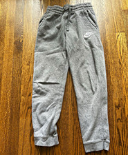 Nike Boys L Gray Fleece Jogger Pants Tapered Logo Pockets Drawstring