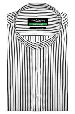 Men's 100% Cotton Formal Office Stripes Shirt Grandad Band China Mandarin Collar