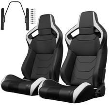 Pair Racing Bucket Seats Black Pvc Leather Reclinable Adjustable For Lexus