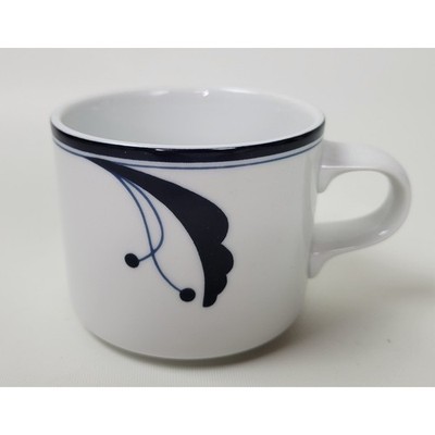 Dansk Flora Bayberry Coffee Flat Cup White Navy Blue Floral Porcelain 2.75''