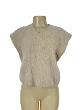 New ZARA Women Ecru Beige Alpaca Wool Blend  Sweater Vest Fuzzy Size S Y228D