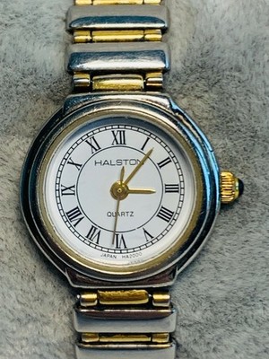Ladies HALSTON 219-6L32 Two Tone Bracelet Link Quartz Watch New Battery