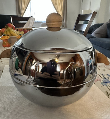 Vintage West Bend Penguin Hot & Cold Server, Silver Aluminum w/ Lid Handles 8in