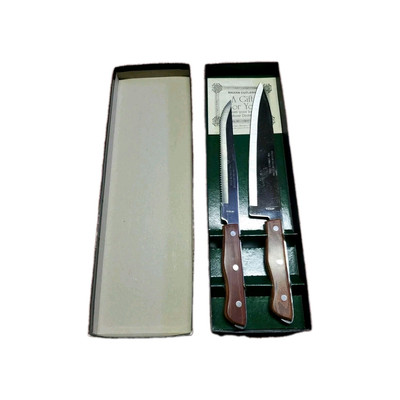 Maxam 2 Piece Kitchen Cutlery Knives Blades Stainless Steel Wood Handle