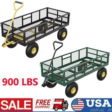 Garden Dump Cart Heavy Duty Metal Yard Carts Utility Wheelbarrow 900 lbs Loading