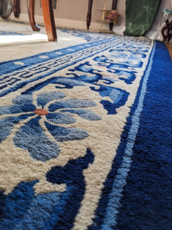 Tapete de área vintage turco medalhão chinioserie com nós à mão - Imagem 4 de 4