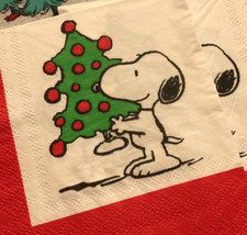 2 Individual Paper Decoupage Beverage Size Napkins Christmas Tree Snoopy