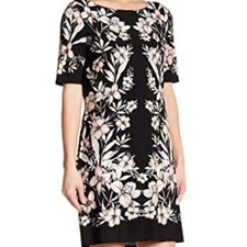 Eliza J Womens Black Floral Shift Dress Size 6 Short Sleeve Carrier Night out