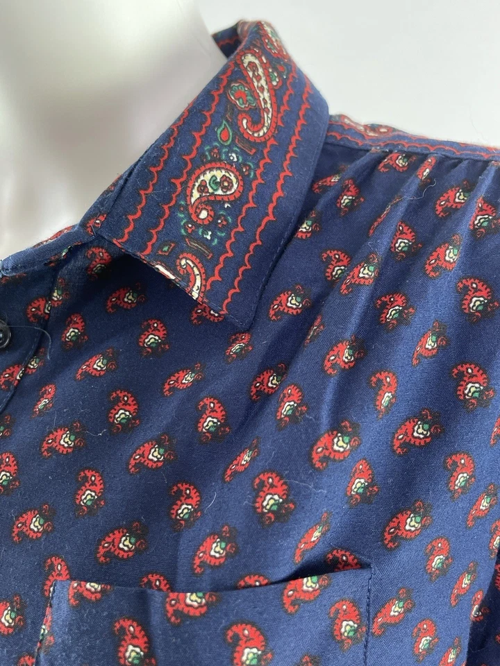 Schrader 运动复古海军蓝衬衫连衣裙 M 码长袖纽扣 80 年代 — 第 4/4 张图片