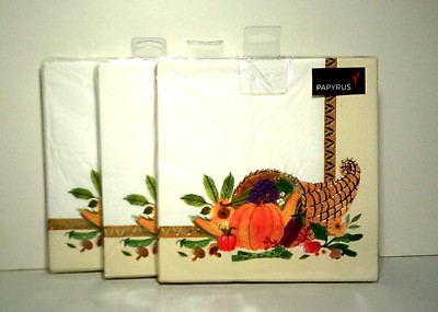 Papyrus Fall Harvest Lunch Napkins Cornucopia Pumpkin Gold Foil ~ 20 Pack x 3