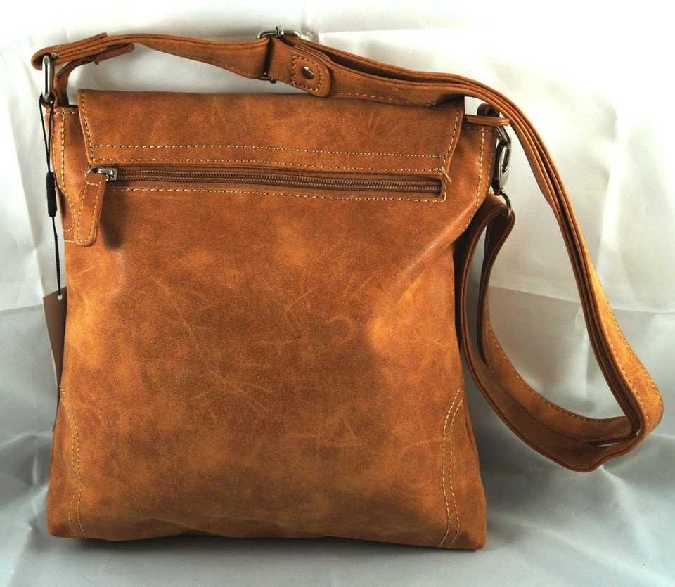 Handtasche Umhängetasche Cross-Over Wildlederimitat Cognac Damen Tasche modisch - Bild 2 von 4