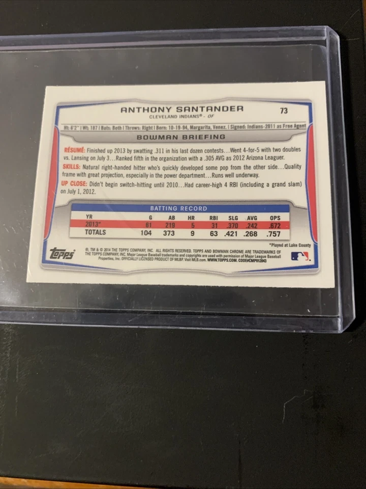 Anthony Santander 2014 Bowman Chrome Mini Black Shimmer #73 - Image 2 of 2