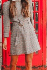 Zara Brown Checked Belted Dress Bloggers 8342 313 S Small