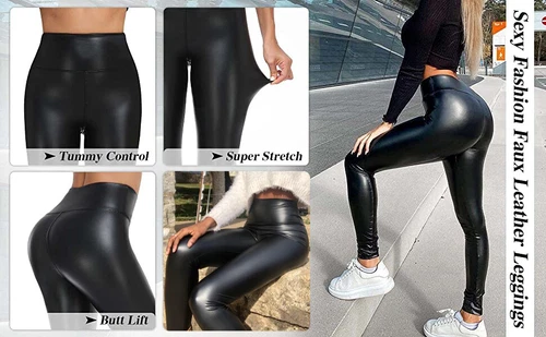 Black Faux PU Leather Skinny Pants High Waist Push Up Butt Lift Stretch Legging - Picture 12 of 15