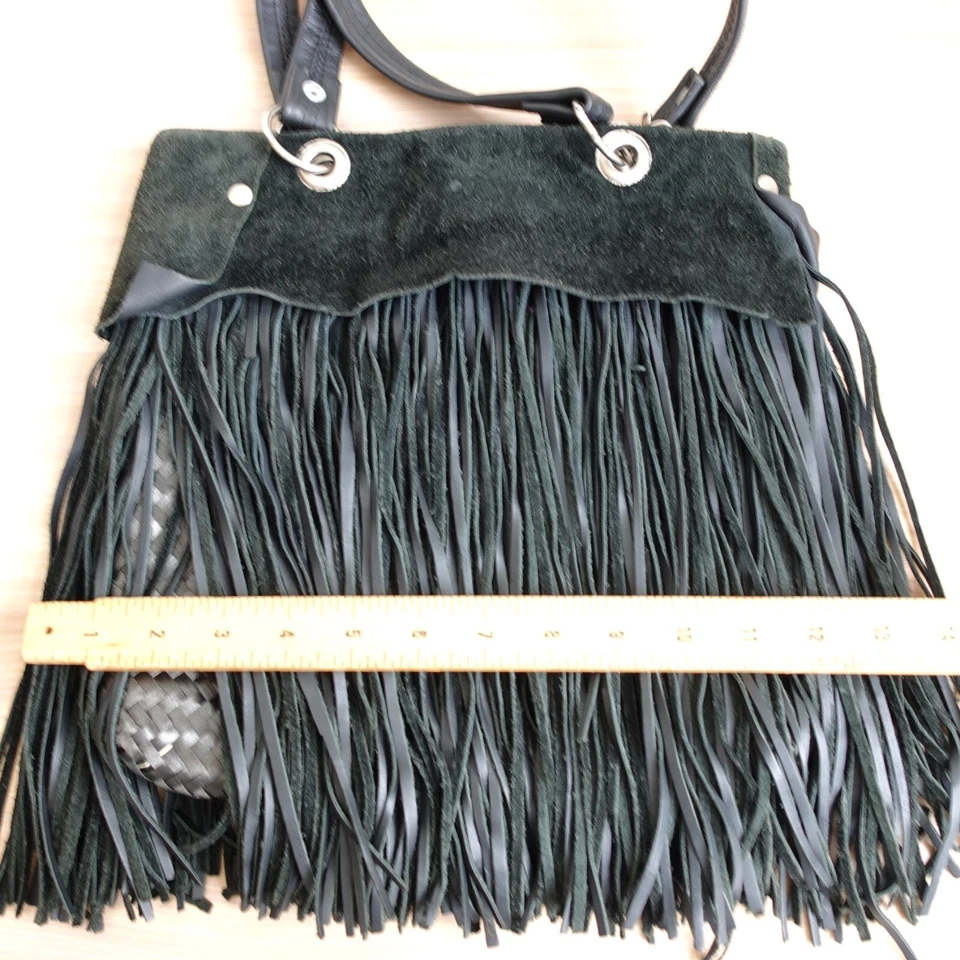 Western Boho Womens Bag Leather Shoulder Black Fringes Hobo Tassel Handbag - Image 4 of 4