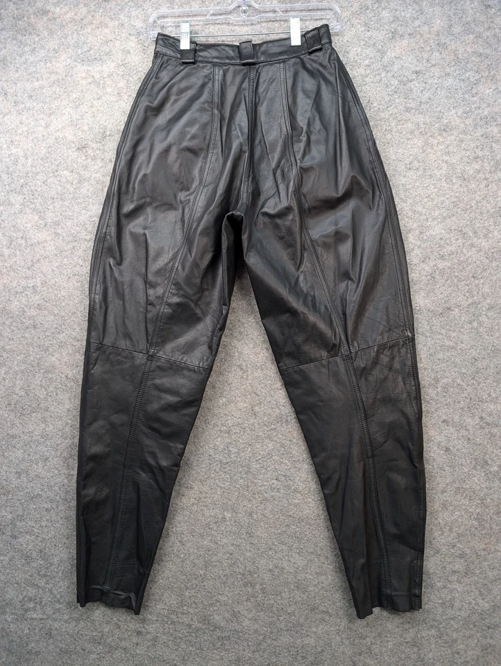 Vintage 80s Leather Pants Womens 6 Black Charles Klein High Rise Retro Chic - Image 2 of 4
