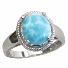 SPARKLING GENUINE LARIMAR 925 STERLING SILVER RING SIZE 5-10
