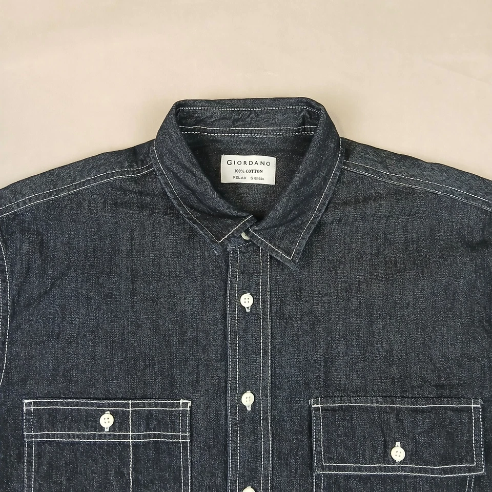 Camisa Giordano Pequeña Para Hombre Denim Manga Larga Abotonada Relajada 21x27 Foto 3 de 4