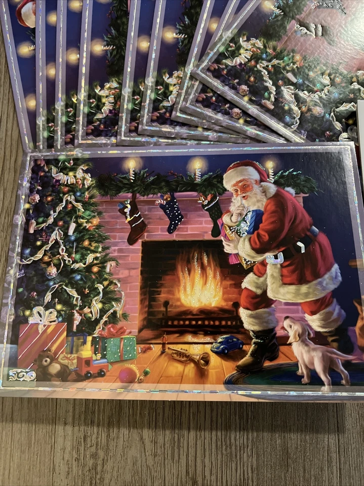 10 Christmas Greeting Cards Santa Tree Gold Foil Lined Envelopes Vintage Magic - Image 4 of 4