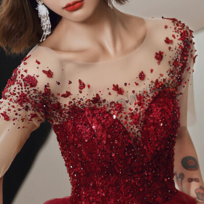 Hot Women Elegant Wedding Dress Wine Red Party Style Evening Dress Party Prom