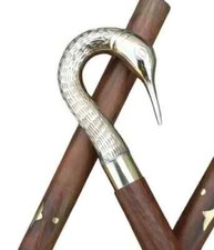 Vintage Brass Handle Swan Classic Head Handle Wooden Walking Stick Cane Style