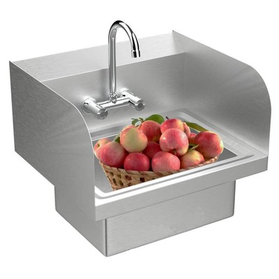 WILPREP NSF 14 Commercial Stainless Steel Wall-Mount Sink With Side Splashes - Single Compartment