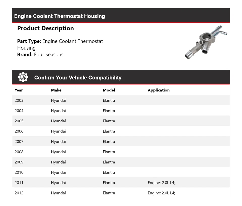 Carcasa termostato refrigerante motor Hyundai Elantra 2003-2012 4 estaciones 2004 Foto 2 de 4