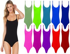 Women Ladies Stretch Strappy Camisole Trim Vest Bodysuit Leotard Top UK 8-26.