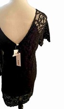 NWT BB Dakota Black Rene Short Sleeve Lace Shift Dress sz L