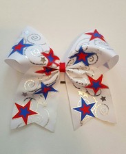 Cheer Bow Hair Bow Chevron July Red White and Blue Hairbow Star Ribbon football