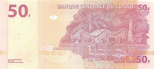 Congo 50 Francs 4.1.2000 P 91A Series KA-C Uncirculated Banknote Mea6 - Picture 2 of 2