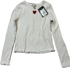 Girls Art Class Small (6/7) White w/Raised Heart Design Long Sleeve Ribbed Shirt