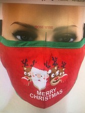 Christmas Cotton Face Mask "Merry Christmas" Adult with Nose Wire Filter Pocket