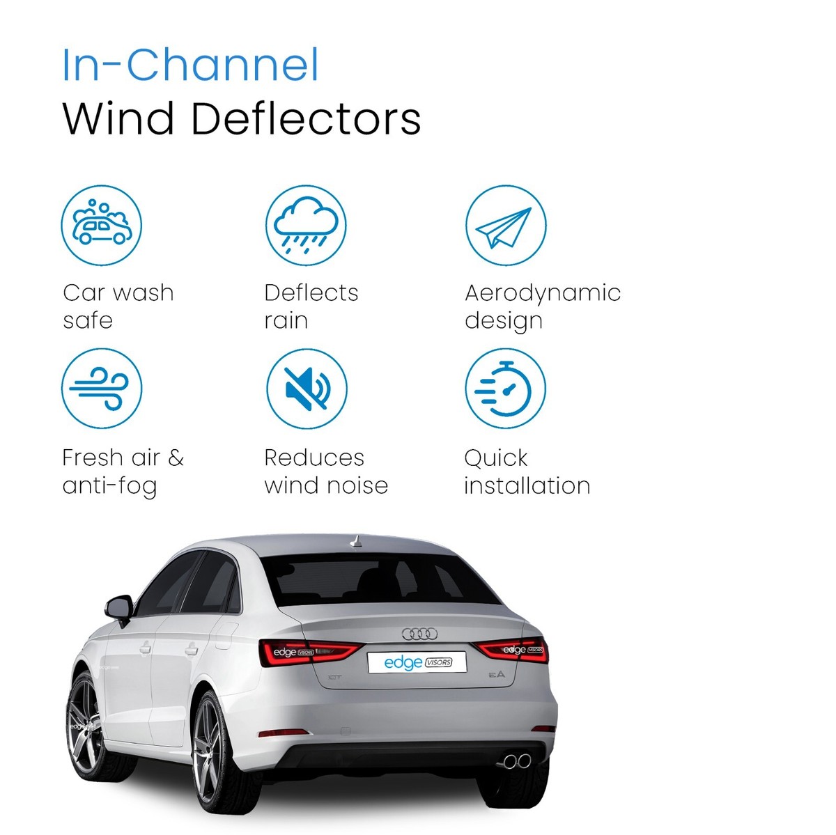 EdgeVisors Wind Deflectors | Fits: AUDI A3 MK3 / S3 / RS3 Saloon 4-doors ( 2013-2020) 4pc Set | In-Channel Rain Guards For Wind, Rain & Sun Protection, Easy Installation - Tinted - Foto 2