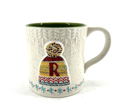 Anthropologie Bundled Up Monogram Mug R Christmas Festive Holiday