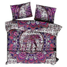 Indian Cotton Duvet Cover Queen Size Elephant Mandala Design Ethnic Quilt Cover