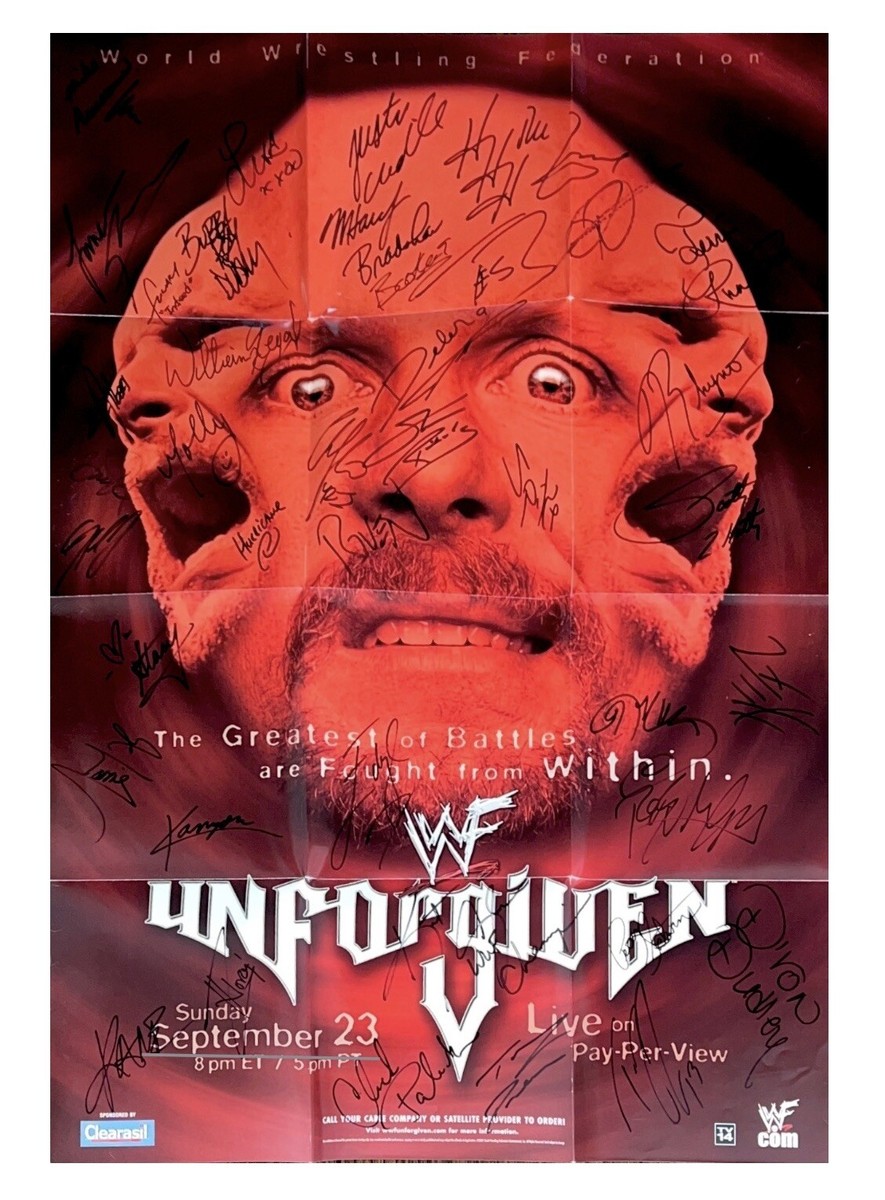 WWE UNFORGIVEN 2001 SIGNED 27X39 FULL SIZE PPV POSTER BY 41+